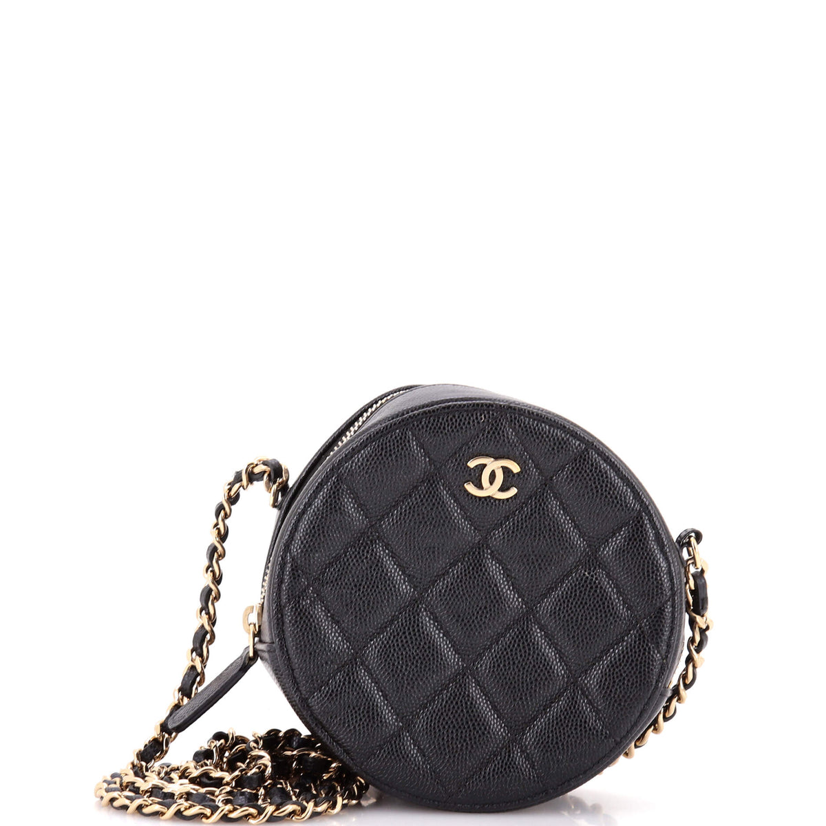 Chanel CHANEL Round Clutch with Chain Quilted Caviar Mini