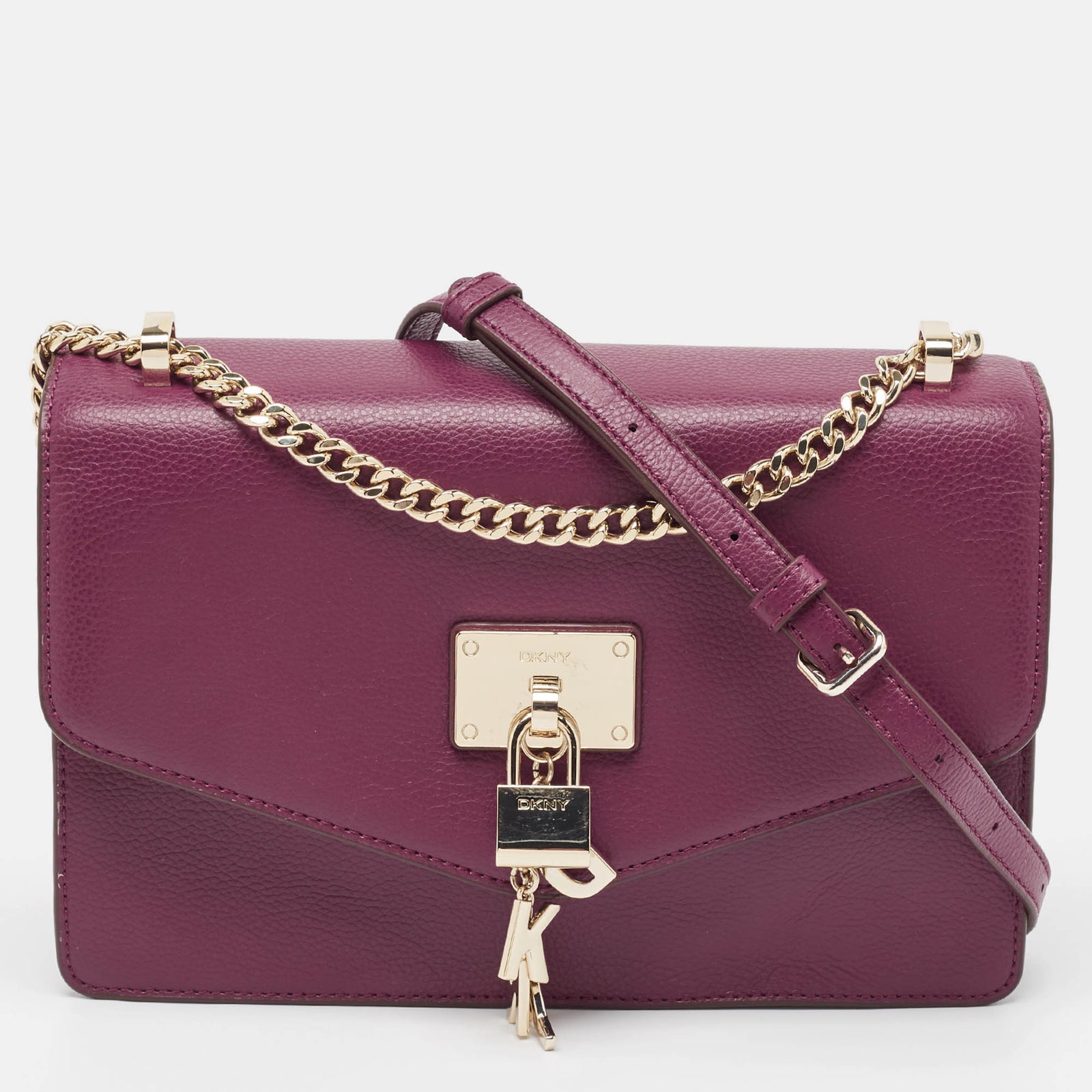 DKNY DKNY Burgundy Leather Elissa Flap Shoulder Bag