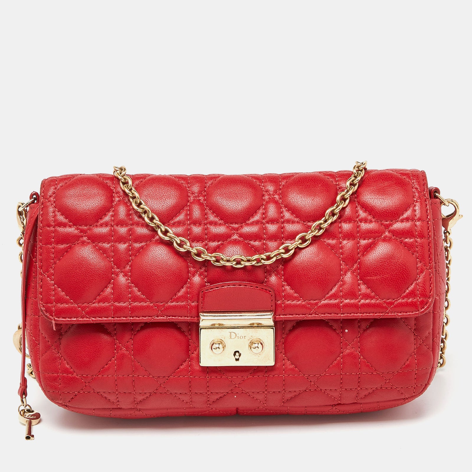 Dior Red Cannage Leather Miss Promenade Chain Clutch