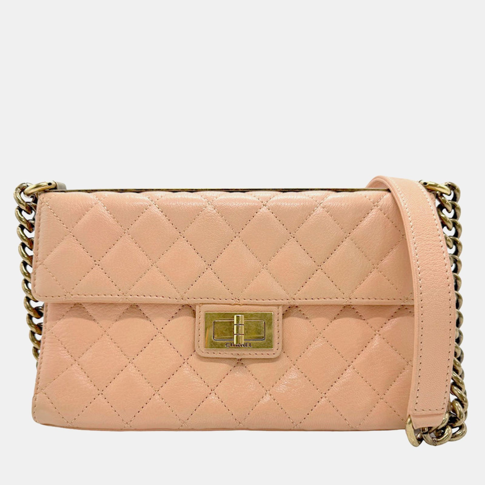 Chanel Sac à bandoulière en cuir matelassé rose/beige