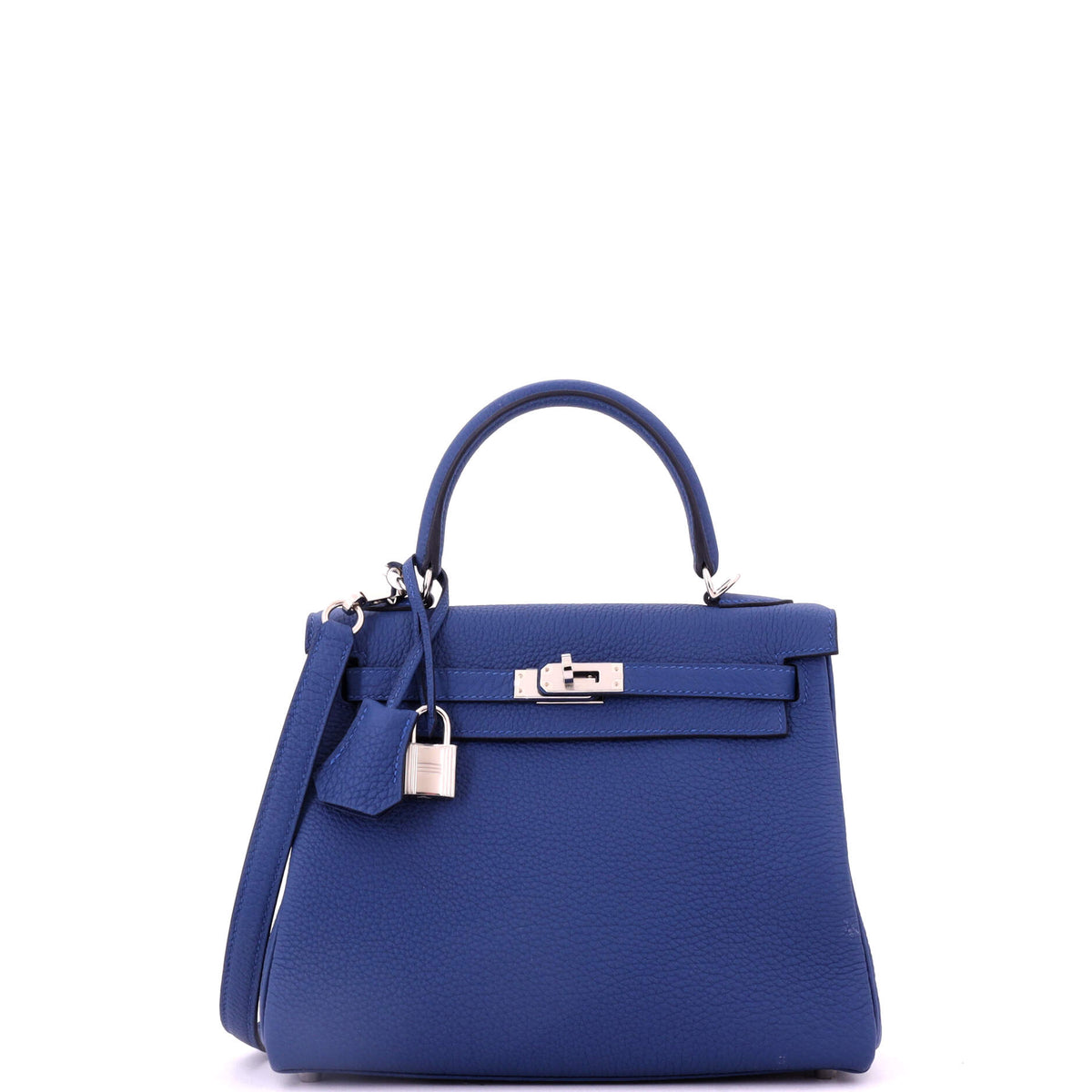 Herm?s Kelly Handbag Bleu Tie Togo with Palladium Hardware 25