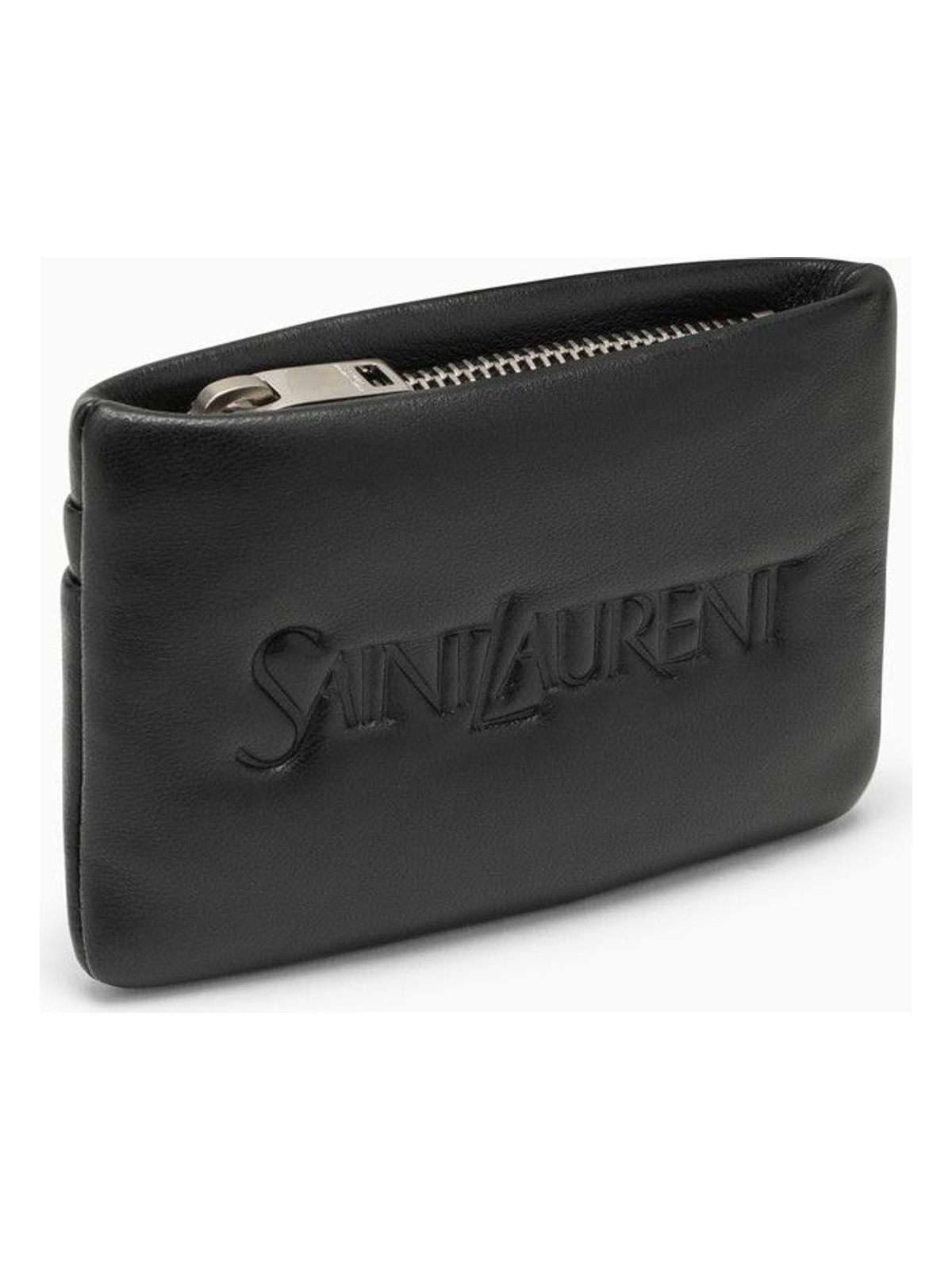 Saint Laurent Men's Padded Leather Coin Purse With Logo in Black | 777889AADA1