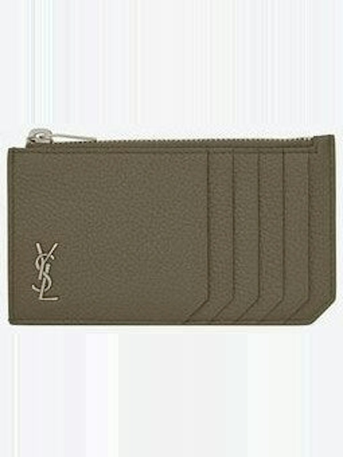 Saint Laurent Men's Cassandre Logo Plaque Cardholder in Kaki Fonce | 629899DTI0E2952
