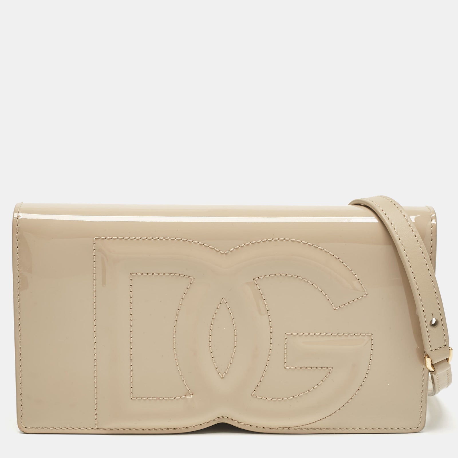 Dolce & Gabbana Beigefarbene Clutch aus Lackleder mit DG-Logoprägung