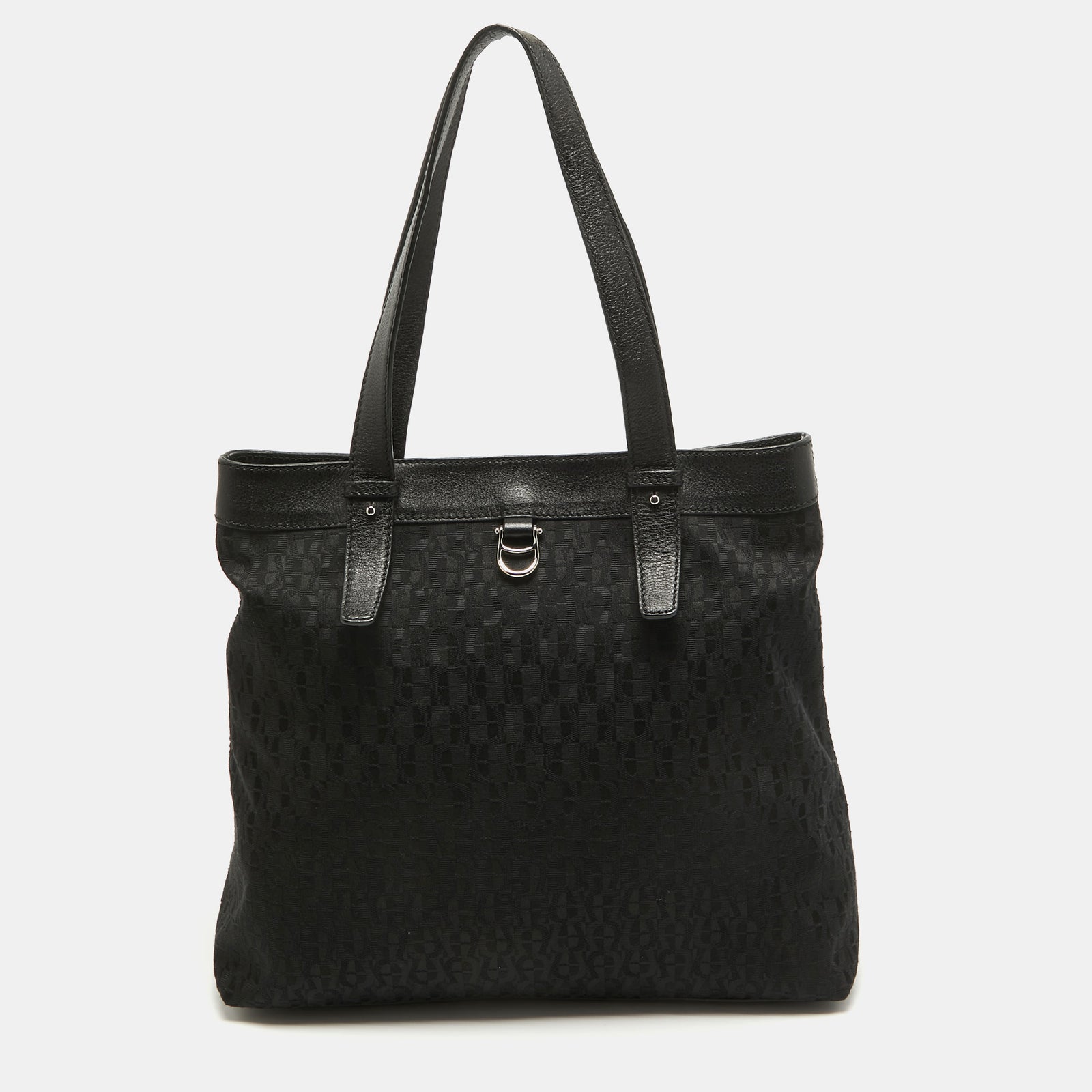 Aigner Black Monogram Canvas and Leather Tote