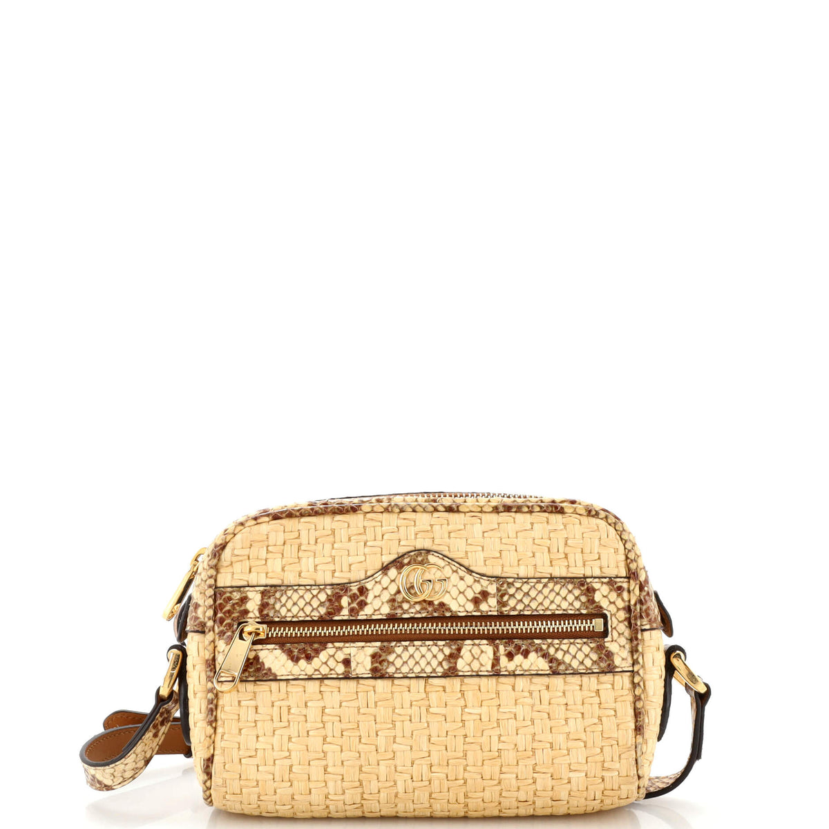 Gucci GUCCI Ophidia Shoulder Bag Raffia with Snakeskin Mini