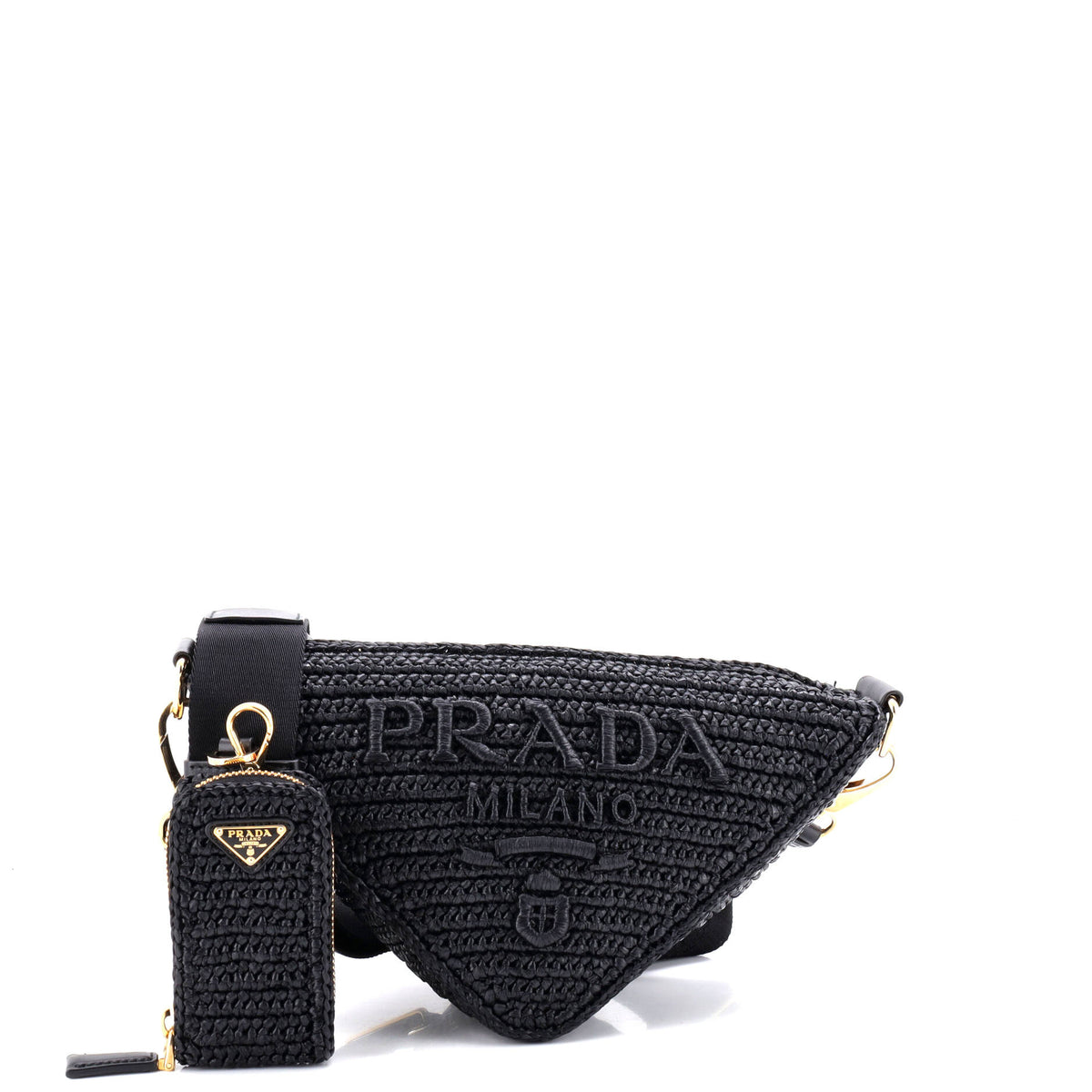 Prada PRADA Triangle Logo Zip Crossbody Bag Crochet Raffia Small