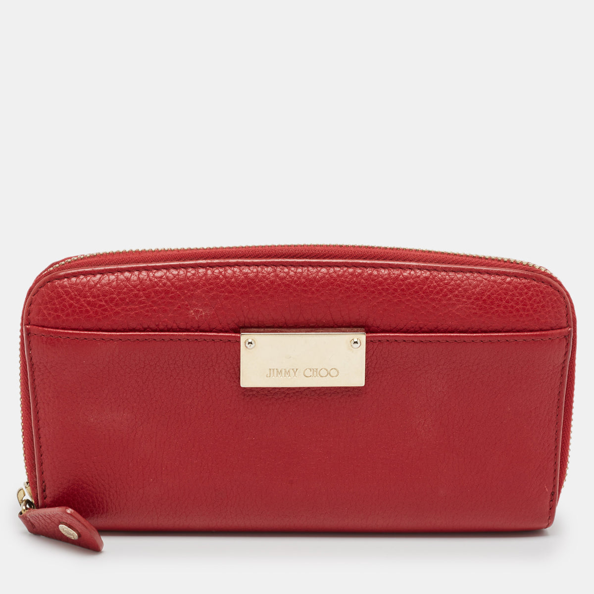 Jimmy Choo Red Leather Logo Zip Continental Wallet