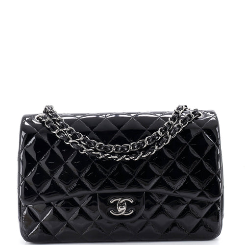 CHANEL Classic Double Flap Bag Quilted Patent Jumbo