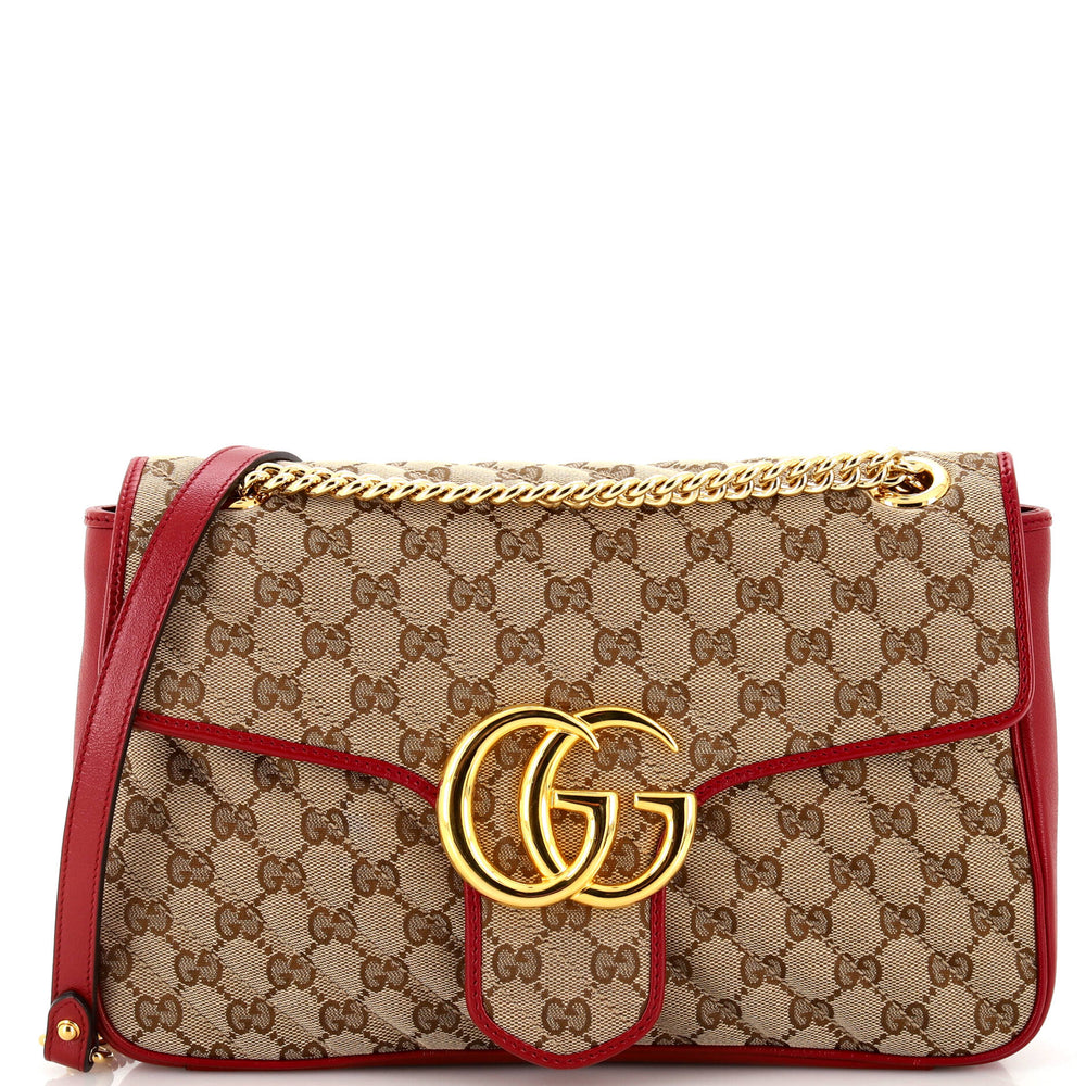 GUCCI GG Marmont Flap Bag Diagonal Quilted GG Canvas Medium