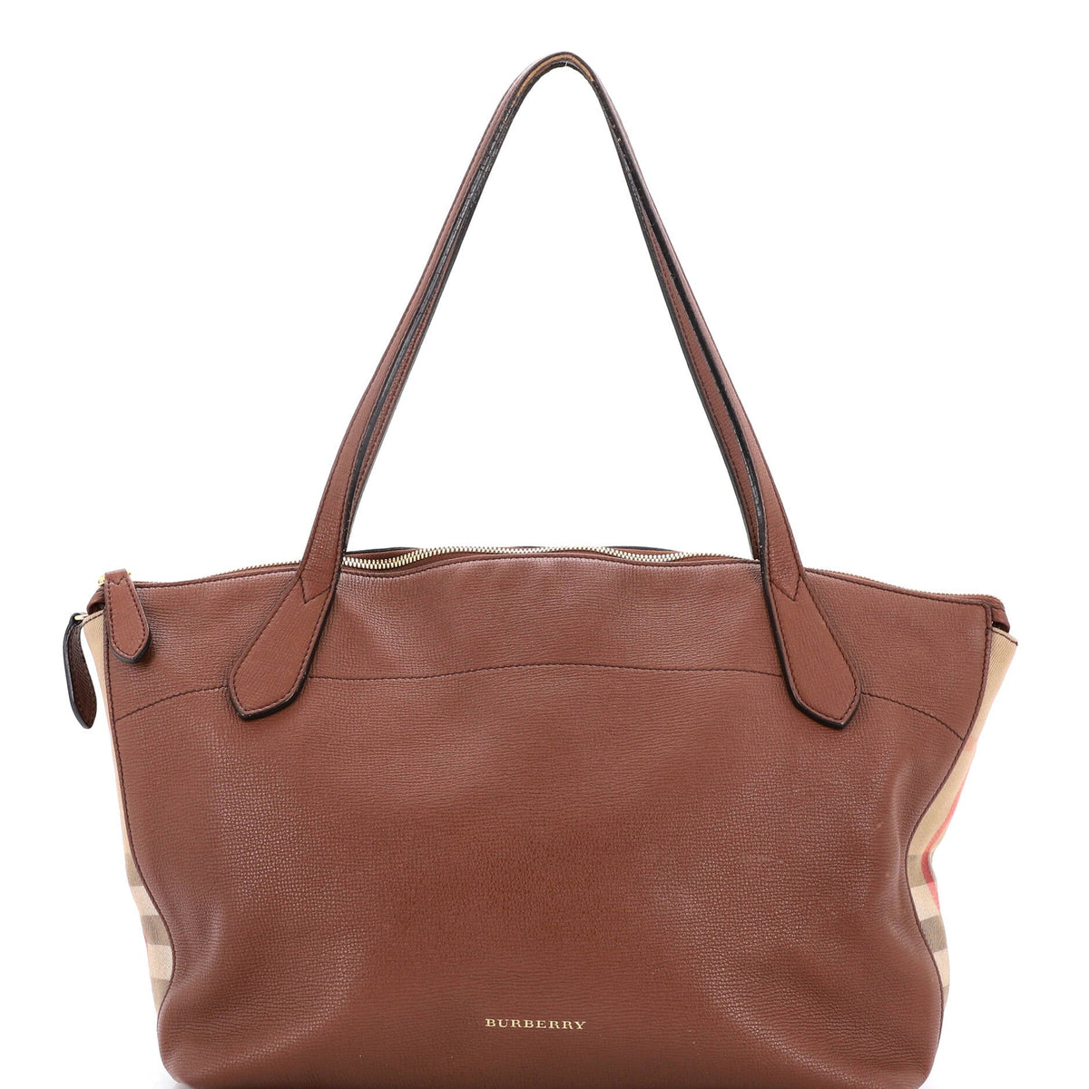 Burberry Welburn Tote Leather and House Check Canvas Medium