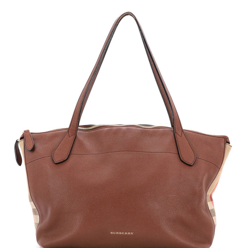 Welburn Tote Leather and House Check Canvas Medium