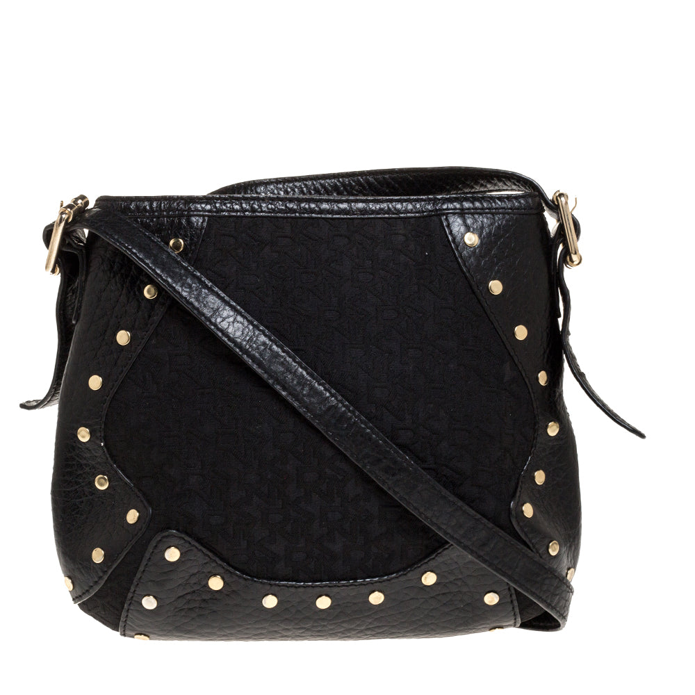 DKNY Black Canvas and Leather Crossbody Bag