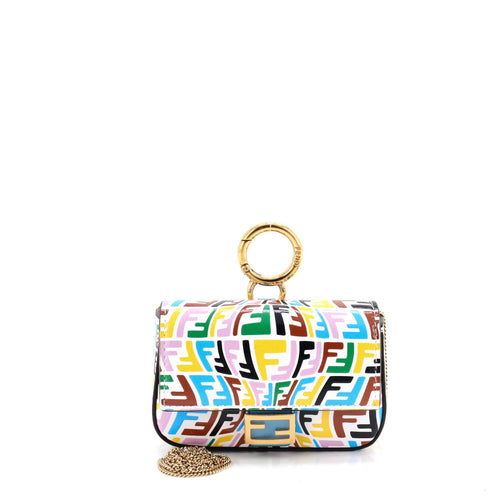 FENDI Chain Baguette Charm Bag Vertigo Zucca Leather Nano