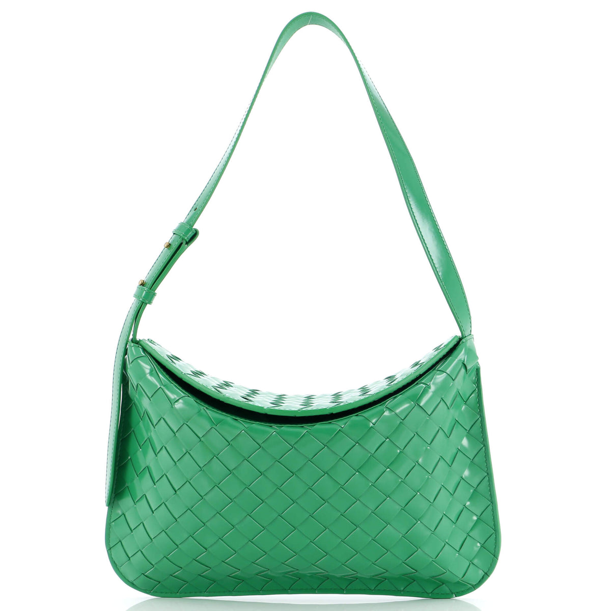 Bottega Veneta Fold Over Flap Hobo Intrecciato Patent Small