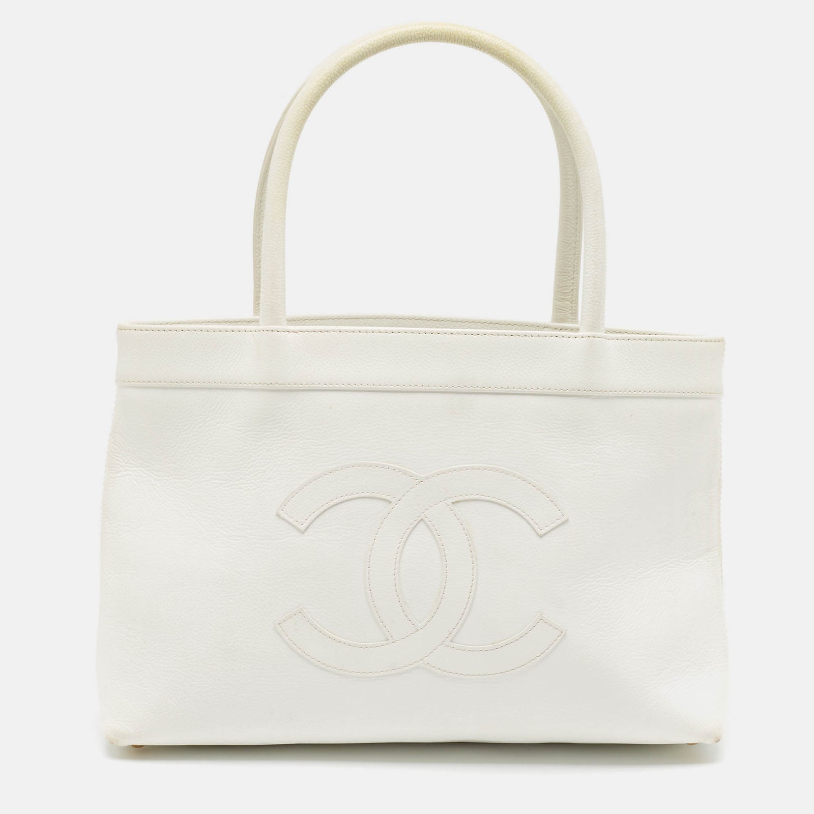 Chanel Sac fourre-tout CC en cuir caviar blanc