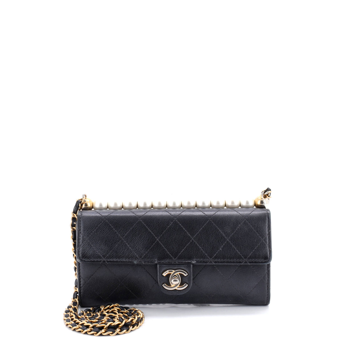 Chanel CHANEL Chic Pearls Clutch with Chain Quilted Goatskin