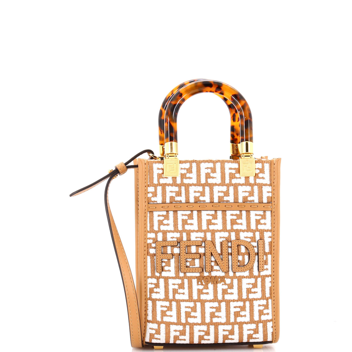 Fendi FENDI Sunshine Shopper Tote Zucca Embroidered Raffia Mini