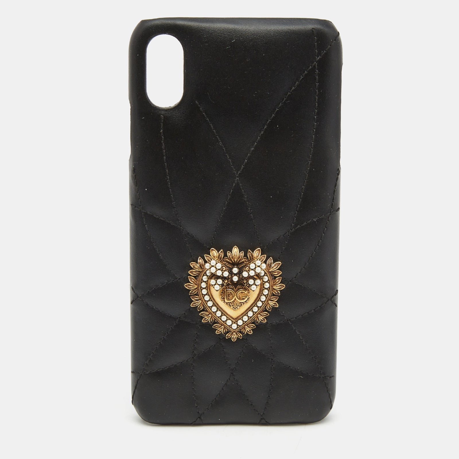 Dolce & Gabbana Black Quilted Leather Devotion iPhone XS Cover