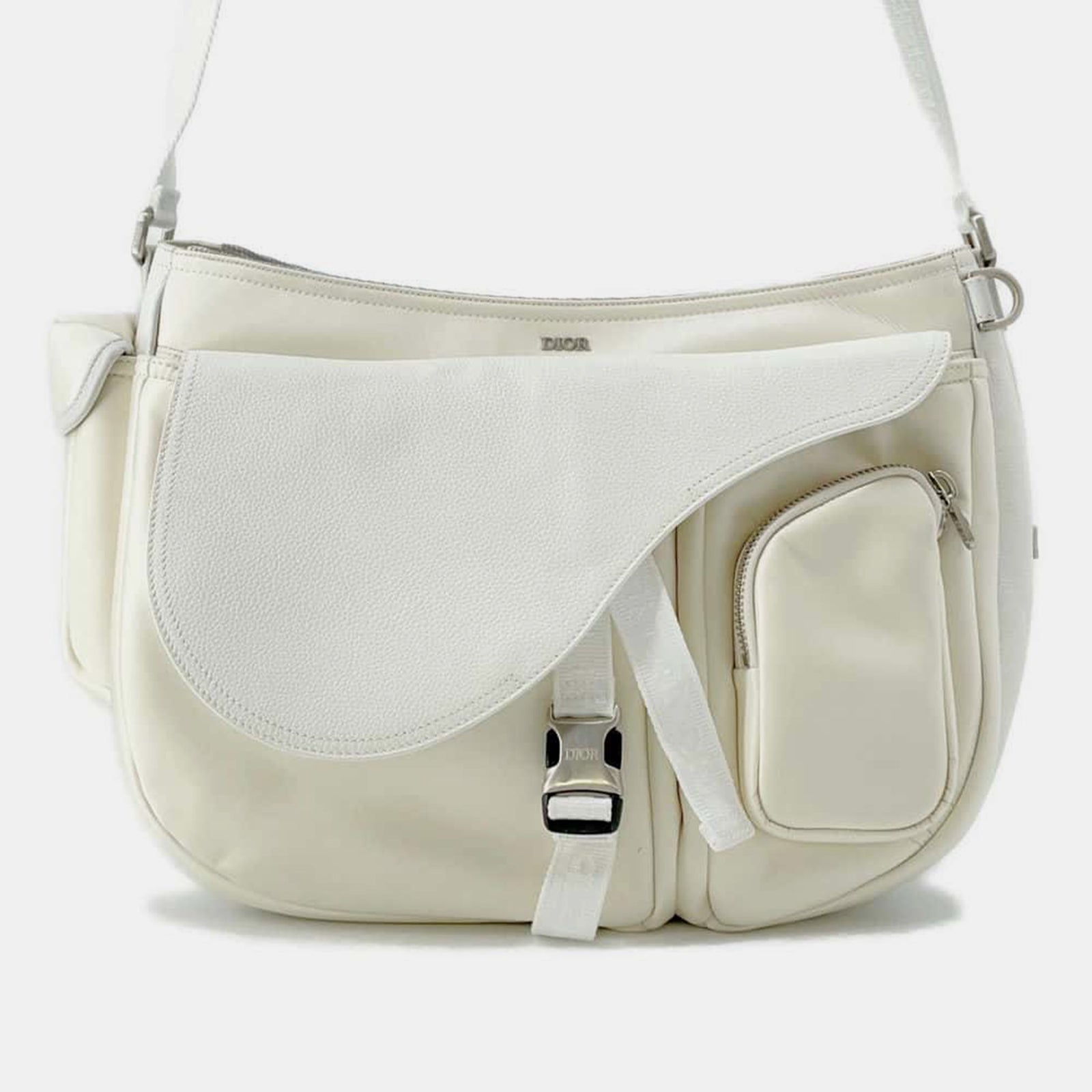 Dior White Nylon and Leather Sacai Soft Saddle Shoulder Bag