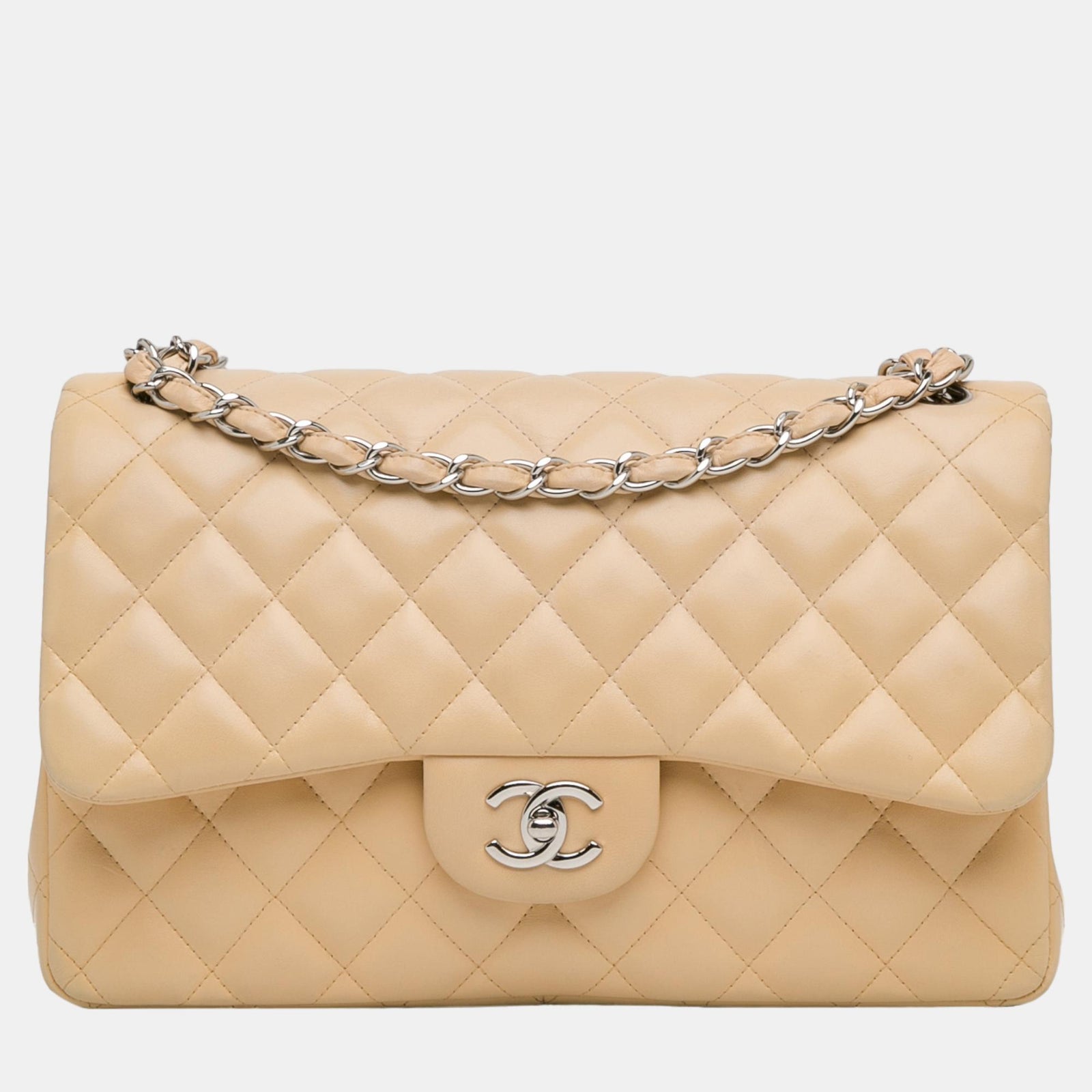 Chanel Beige Jumbo Classic Lambskin Double Flap