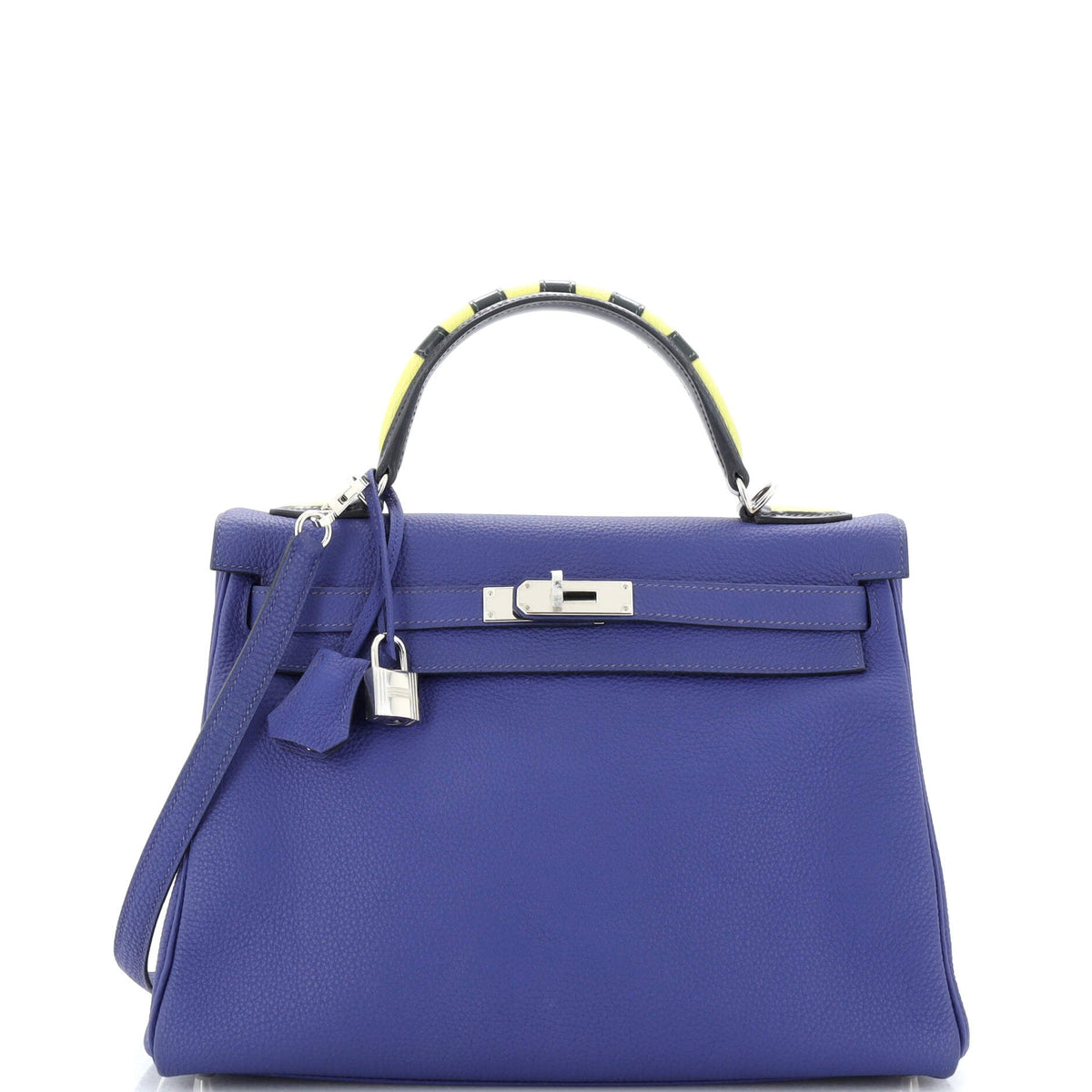 Hermès Kelly Au Trot Handbag Bleu Electrique Togo with Palladium Hardware 32