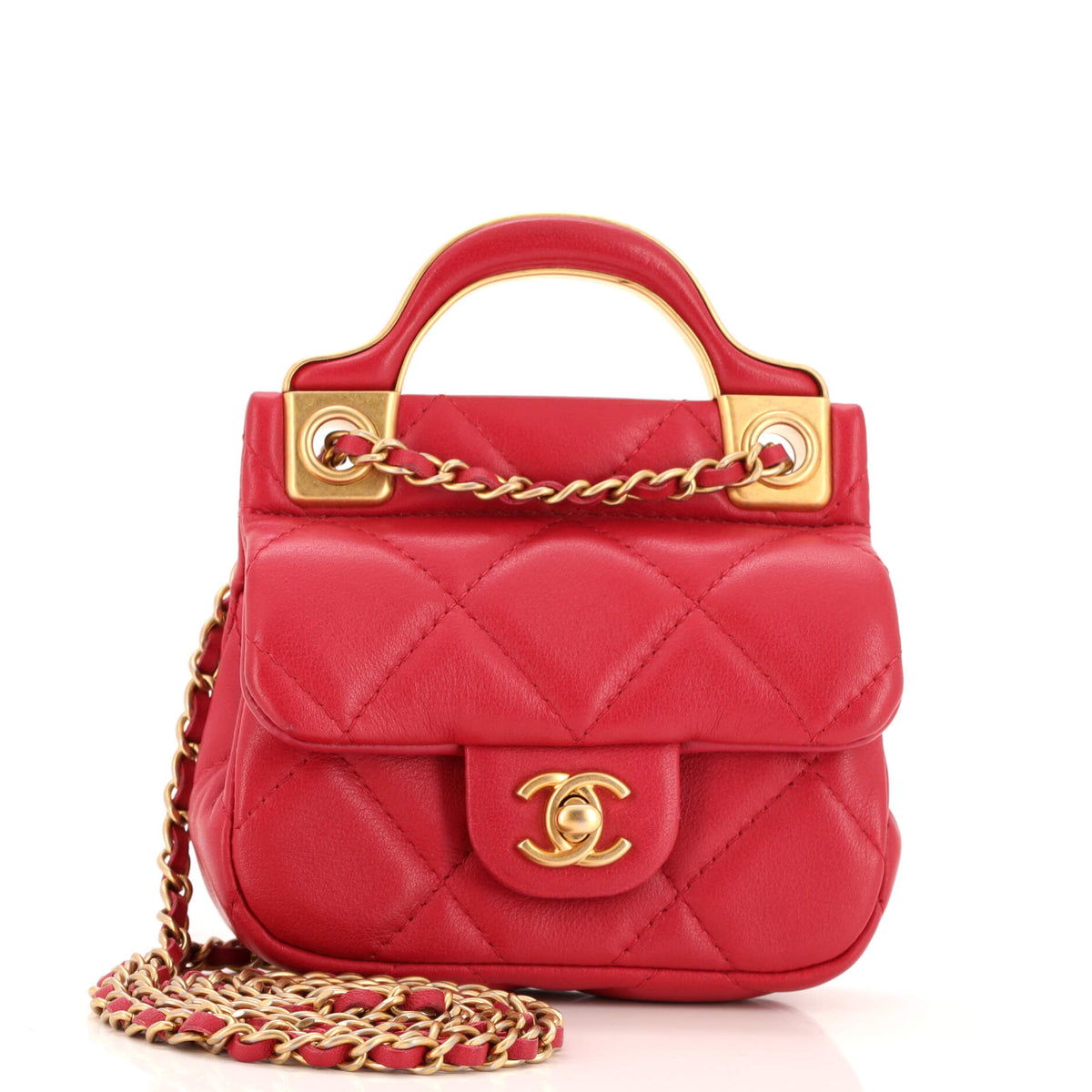 Chanel CHANEL Lady Handle Flap Card Holder on Chain Quilted Calfskin