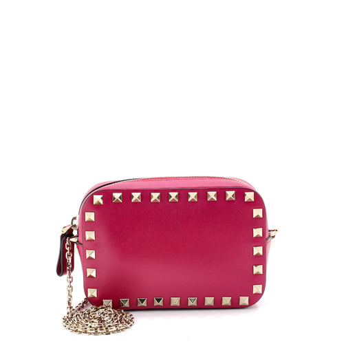 VALENTINO GARAVANI Rockstud Chain Camera Crossbody Bag Leather Small