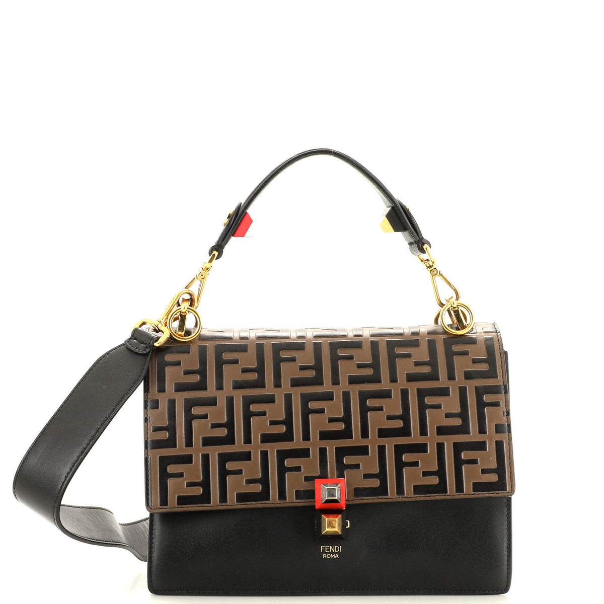 Fendi FENDI Kan I Bag Zucca Embossed Leather Medium
