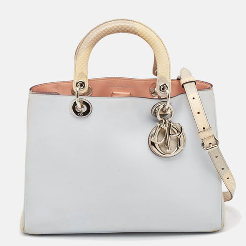 Light Blue/Cream Leather and Python Medium Diorissimo Shopper Tote