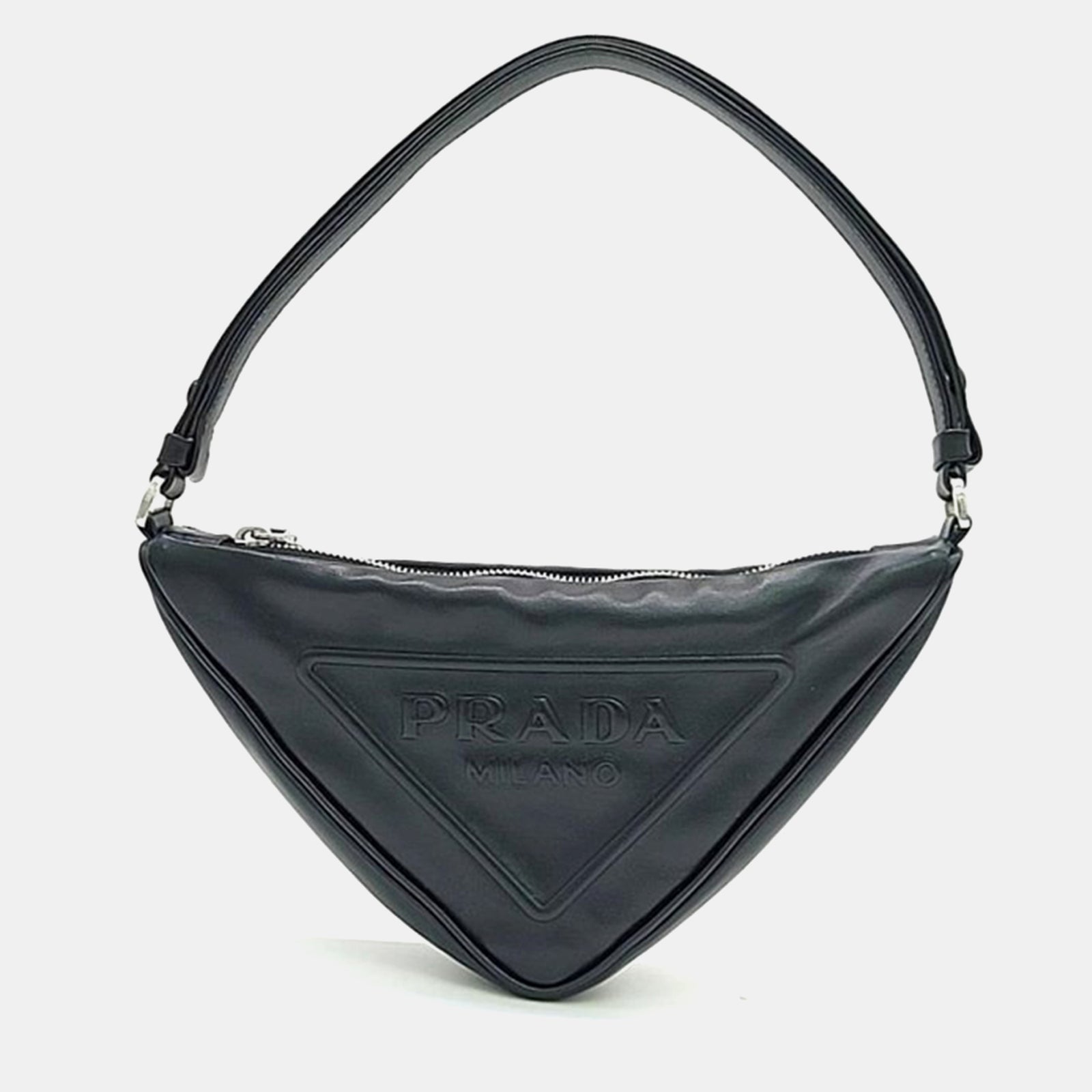 Prada Black Leather Triangle Pouch