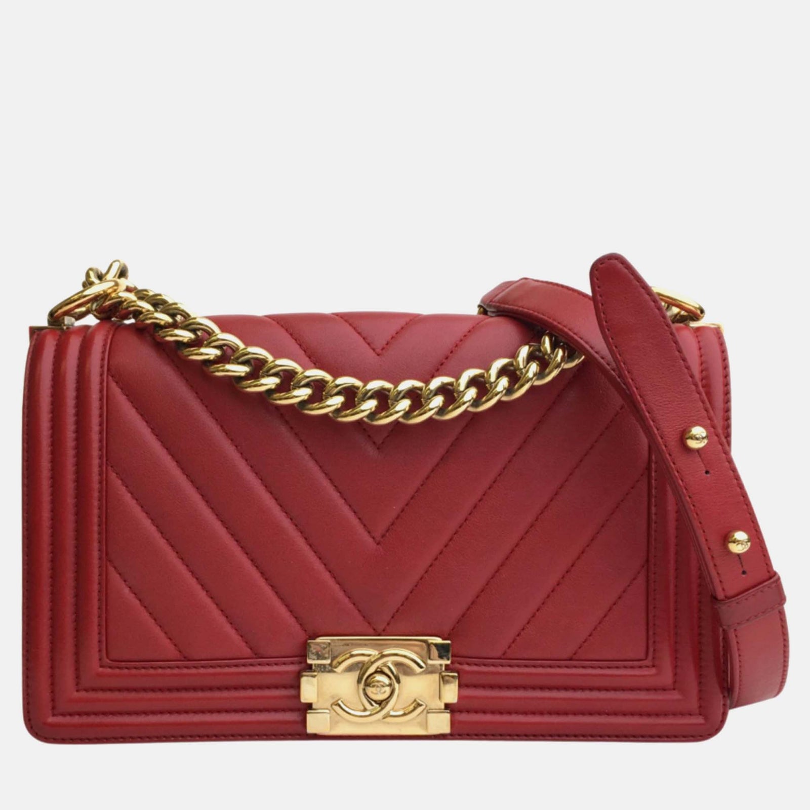 Chanel Red Leather Medium Boy Shoulder Bags