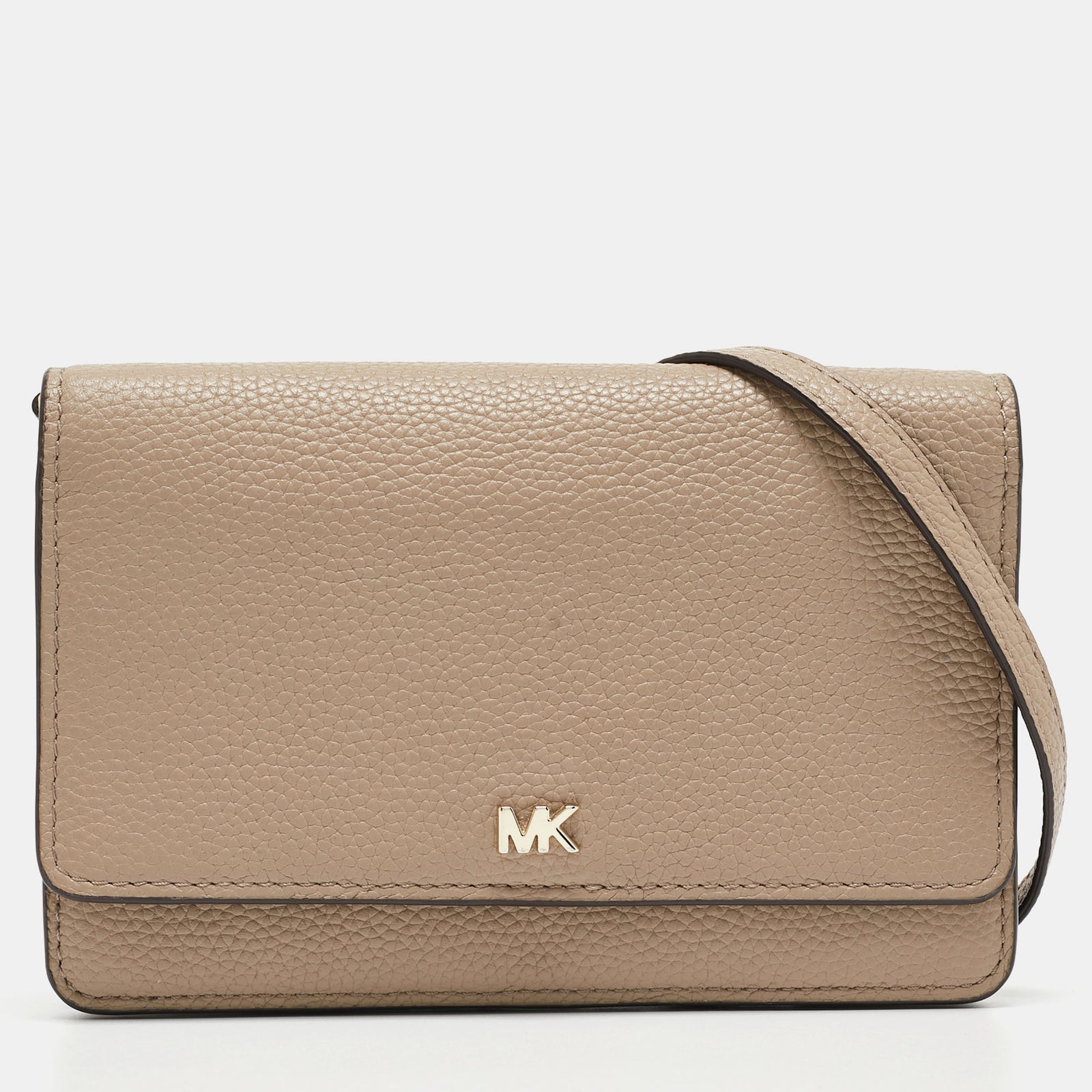 Michael Kors Grey Leather Logo Flap Wallet on Strap