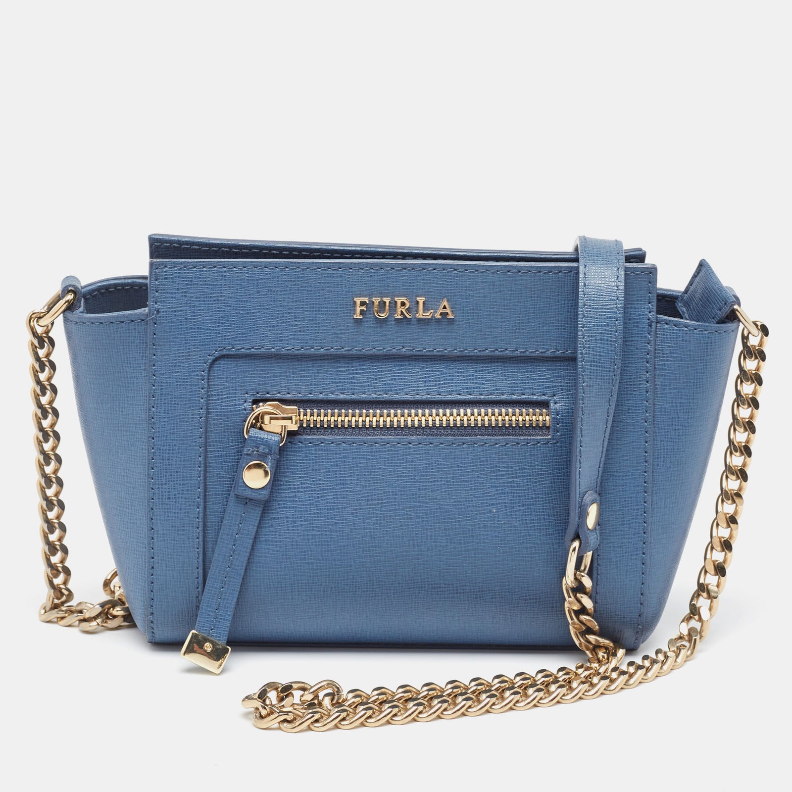 Furla Blue Leather Mini Ginevra Crossbody Bag