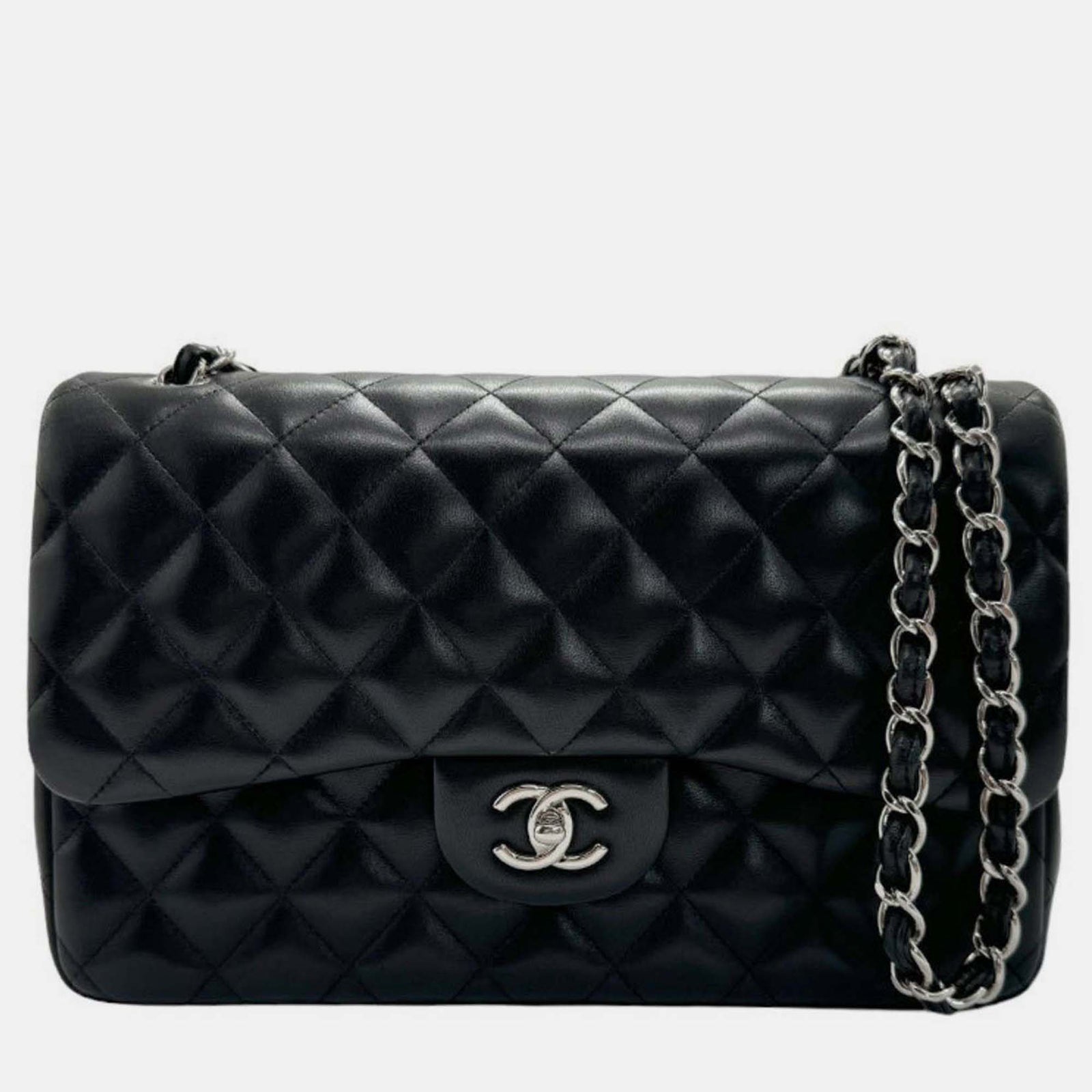 Chanel Schwarze Jumbo-Schultertasche aus klassischem Leder mit Doppelklappe