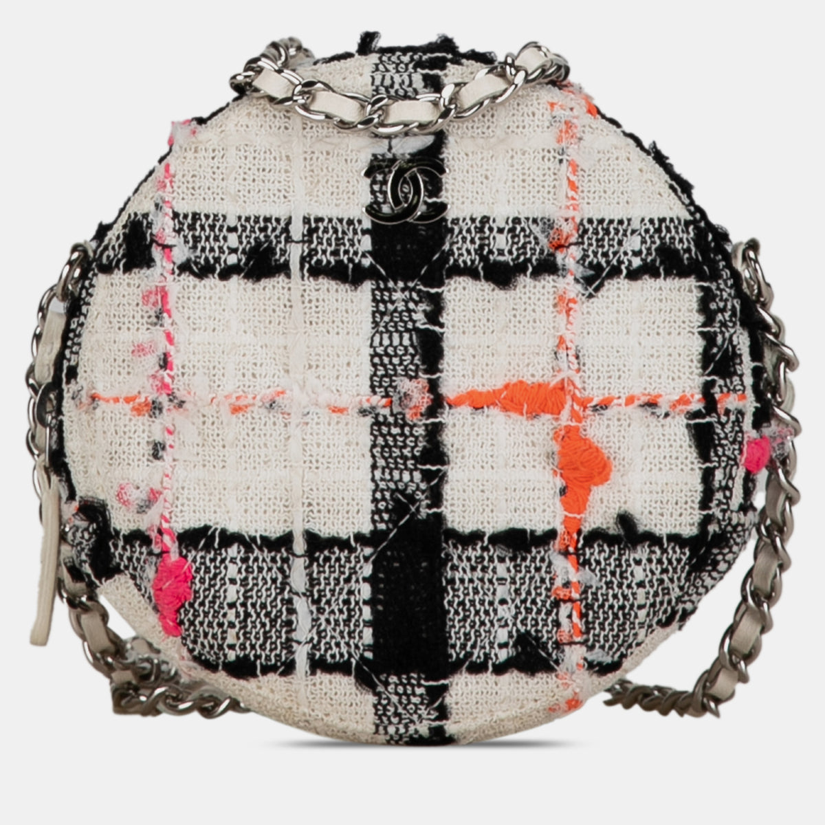 Chanel Quilted Tweed Round Clutch With Chain