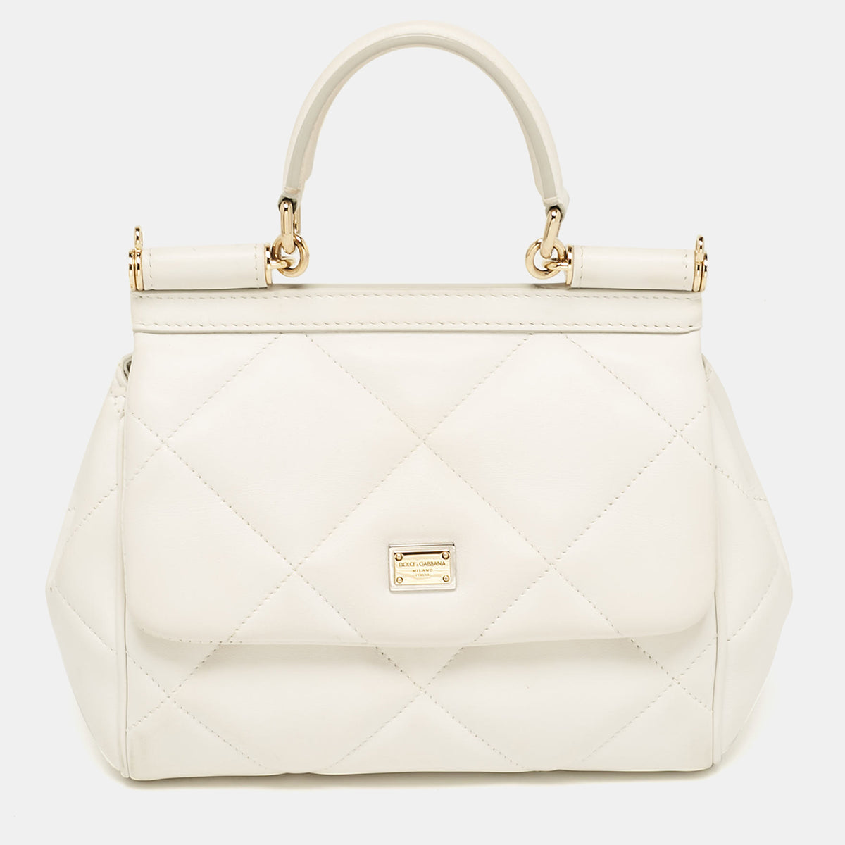 Dolce & Gabbana White Quilted Leather Small Miss Sicily Top Handle Bag