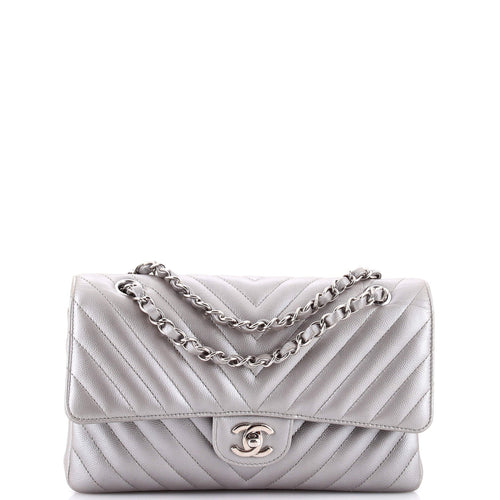 CHANEL Classic Double Flap Bag Chevron Caviar Medium