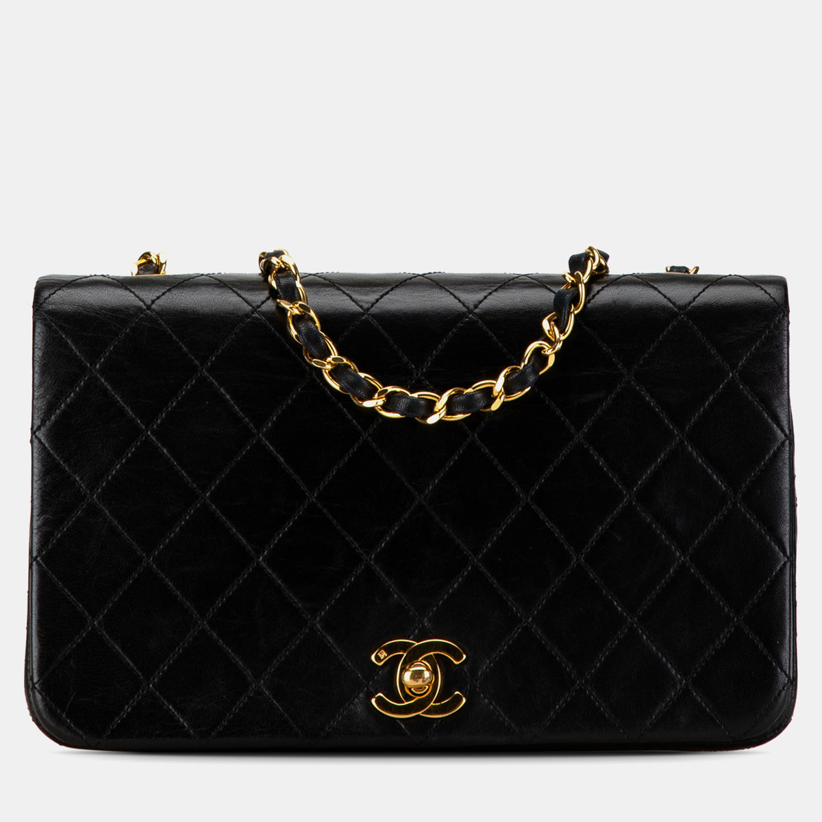Chanel Black Lambskin Leather CC Quilted Full Flap Bag