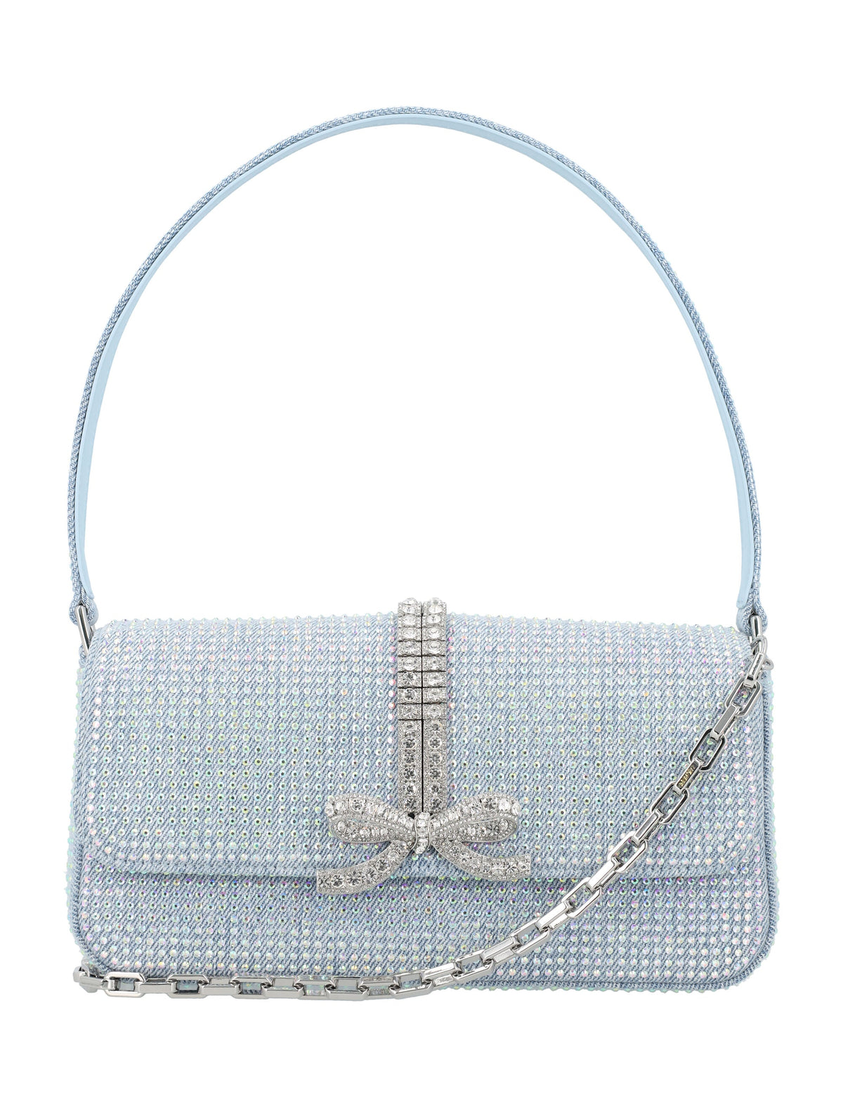 Self-Portrait Women's Rhinestone Denim Micro Bag in Light Blue | 24APF24312SMU Color BLUE