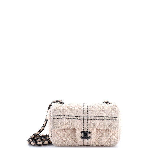 CHANEL Classic Single Flap Bag Quilted Tweed Mini