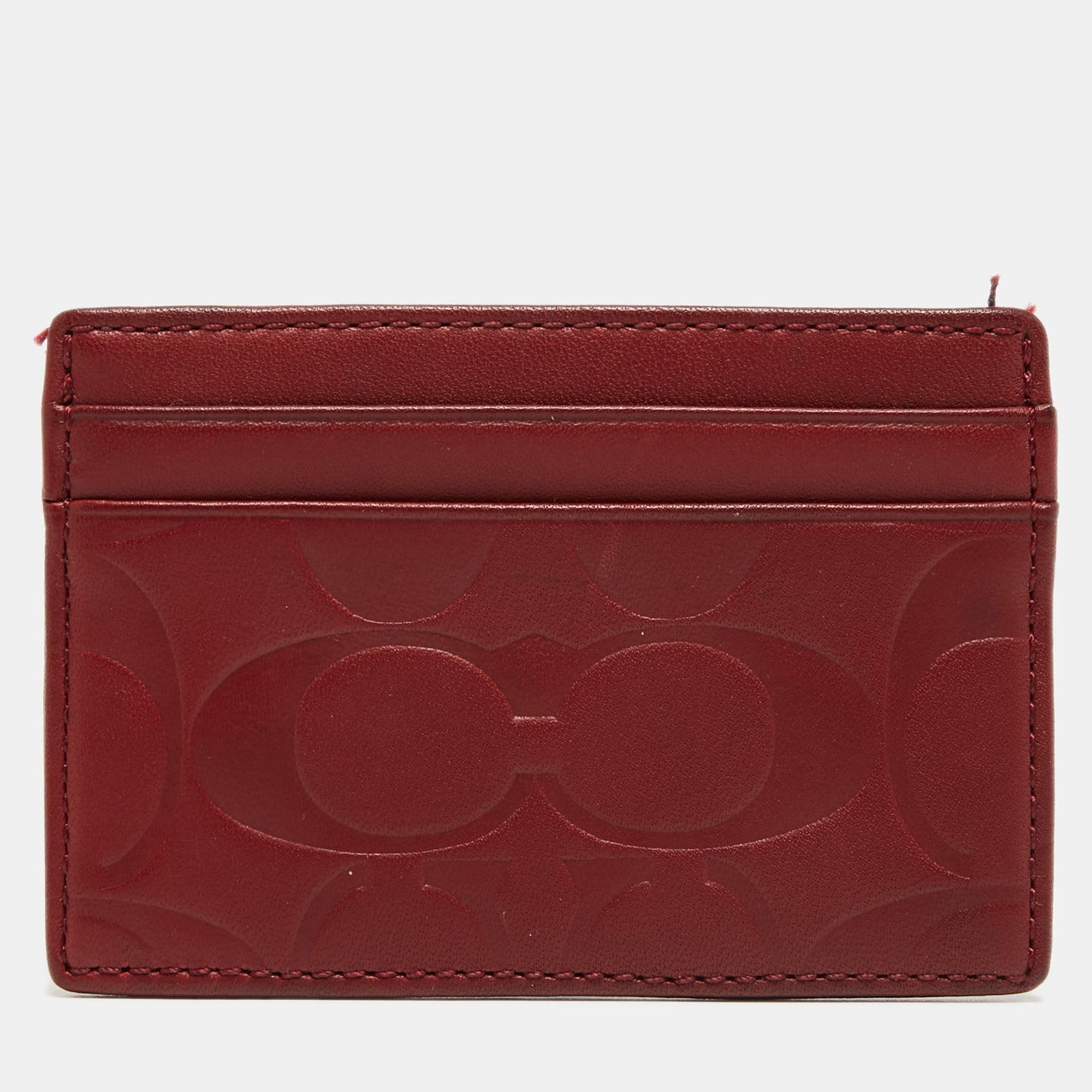 Coach Red Logo Embossed Leather Card Holder