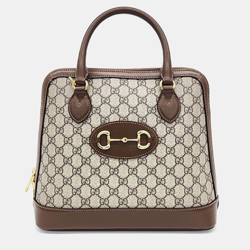 Brown GG Supreme Calfskin Medium Horsebit 1955 Top Handle Bag