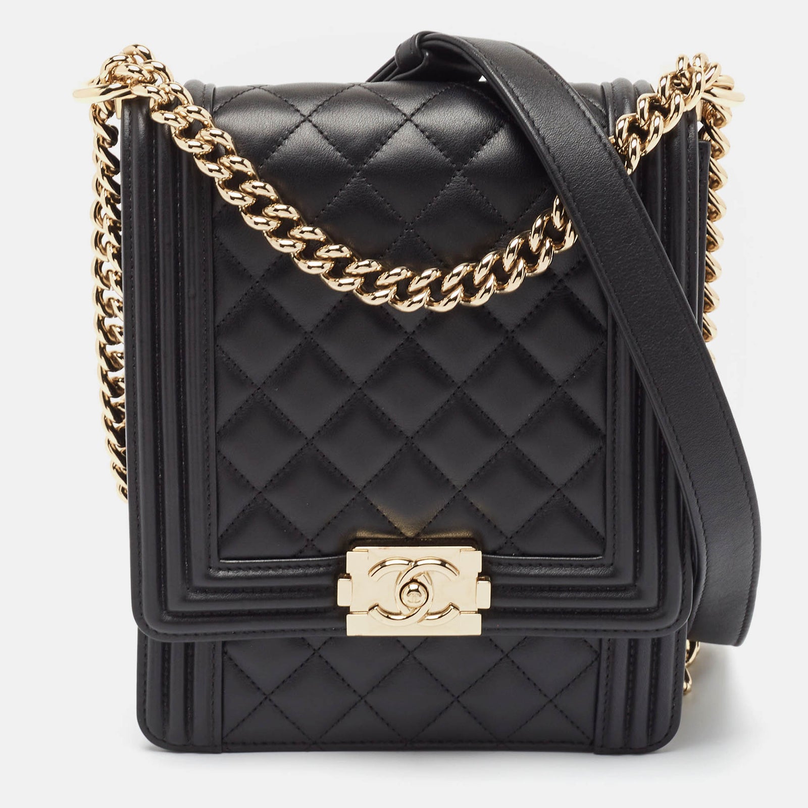 Chanel Black Quilted Leather North South Boy Bag