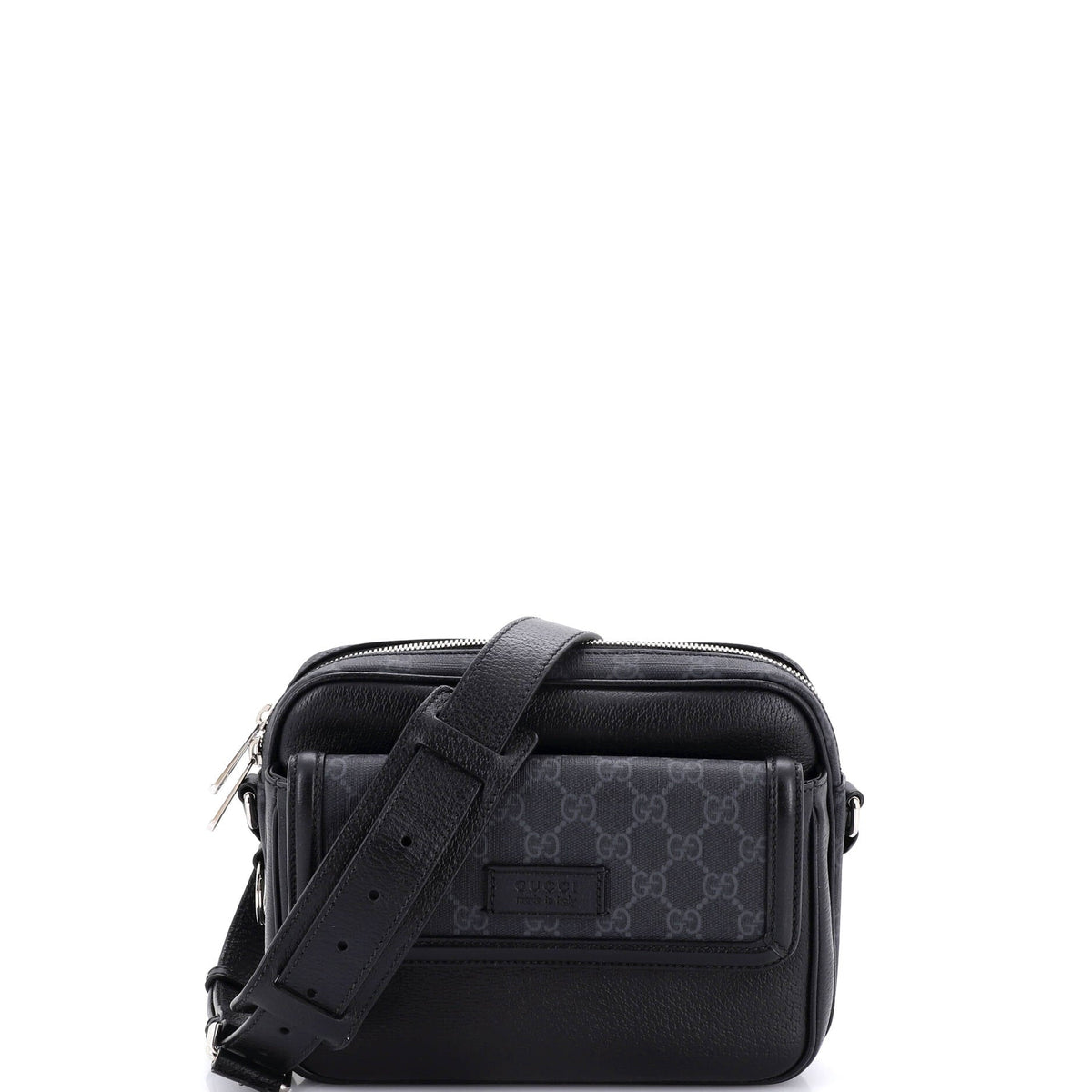 Gucci GUCCI Front Pocket Crossbody Messenger Leather with GG Coated Canvas Small