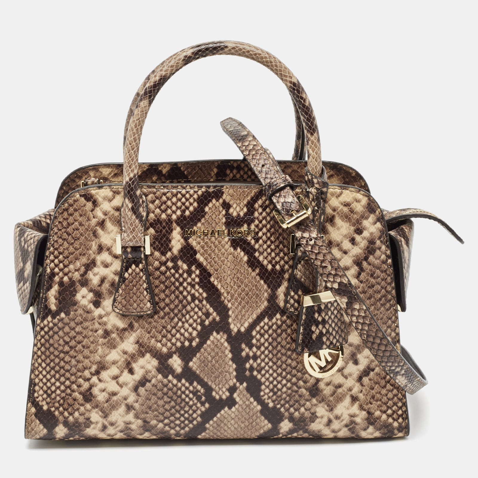 Michael Kors Beige Python Embossed Leather Medium Harper Satchel