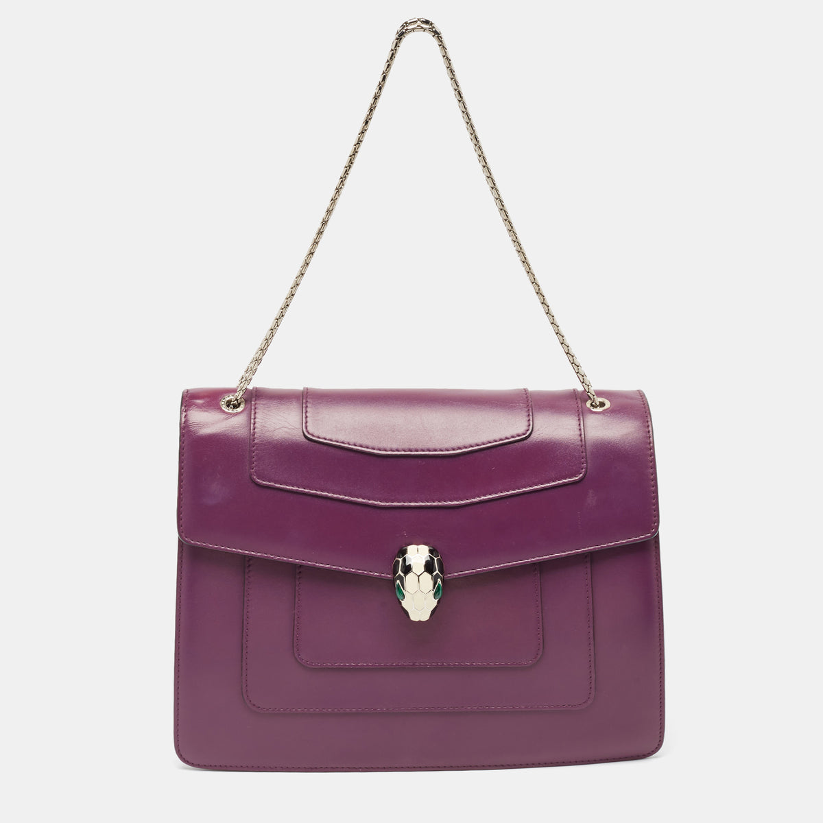 Bvlgari Purple Leather Large Serpenti Forever Shoulder Bag