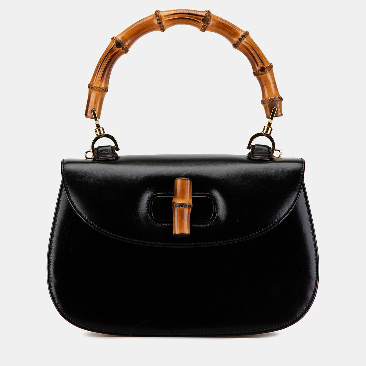 Gucci Black Calfskin Leather Bamboo Night Top Handle Bag