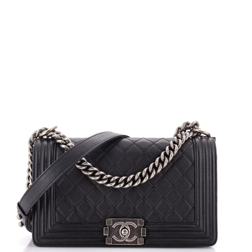 CHANEL Boy Flap Bag Quilted Caviar Old Medium