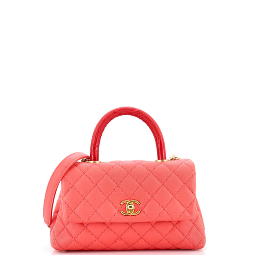 CHANEL Coco Top Handle Bag Quilted Caviar with Lizard Mini